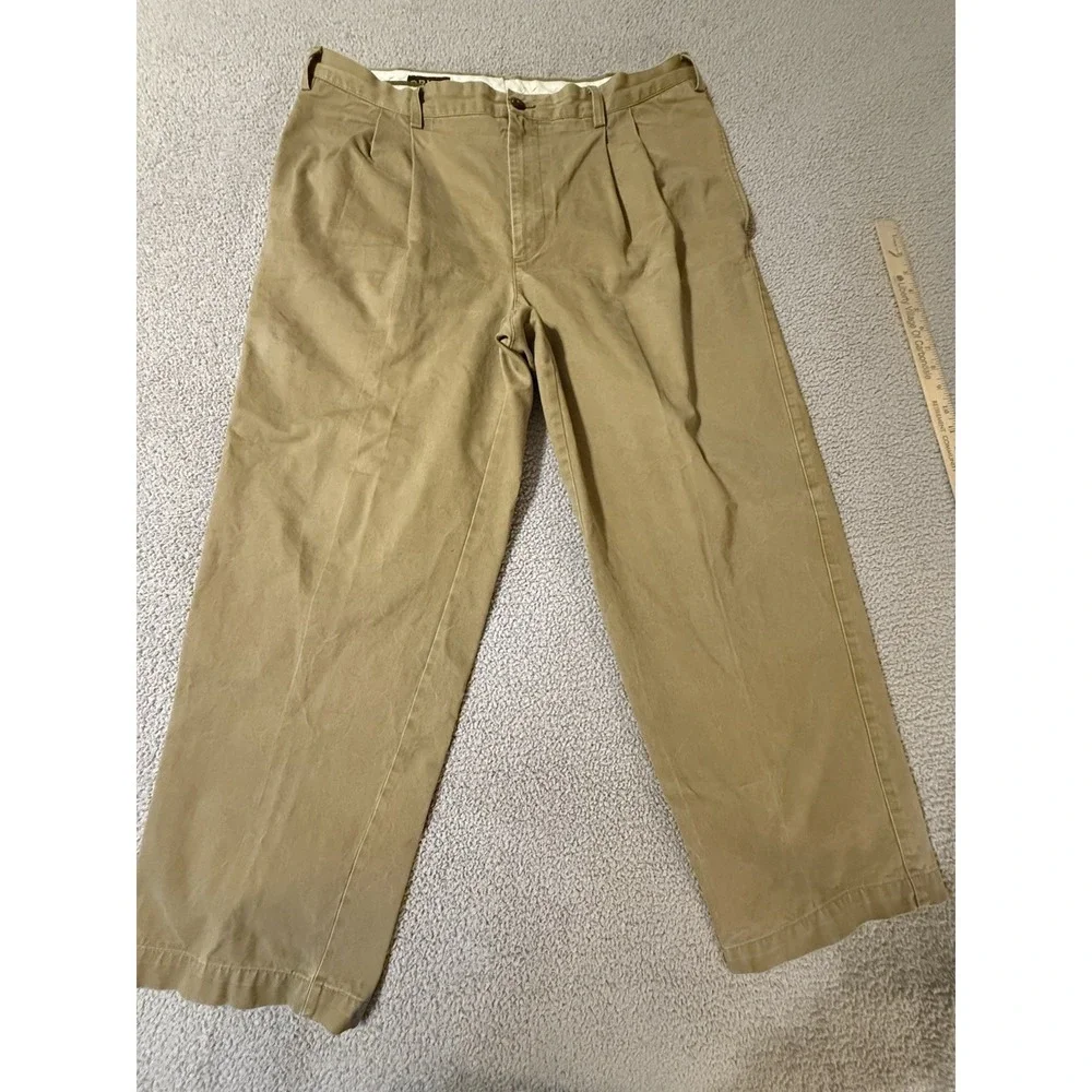 Vintage Orvis Men's Tan Pleated Khaki Heavy Cotton Pants Slacks Size 42